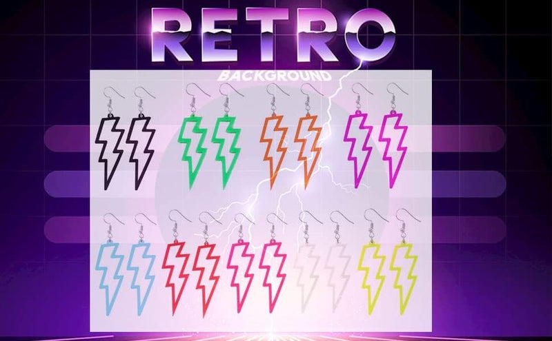 Modpide 80s Neon Earrings Hollow Lightning Bolt Halloween Punk Retro Earrings for Women 80's Party Accessories - Image 3